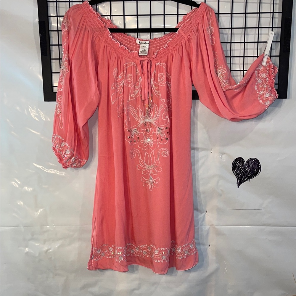 Krista Lee coral colour blouse with beads & embellishments